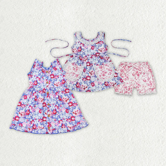 RTS Baby Girls Purple Flowers Pockets Sibling Sister Dresses Clothes Sets