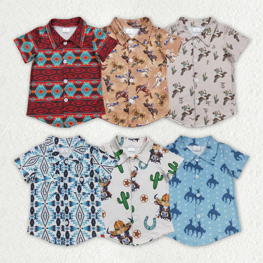 RTS Baby Boys Western Summer Sibling Button Ups Short Sleeve Shirts Tops
