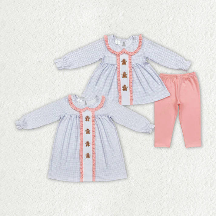 RTS NO MOQ Gingerbread Sibling Dress Outfits Clothes embroidery girls clothing