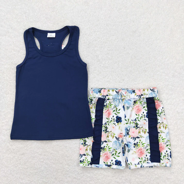 RTS Baby Girls Vest Bows Top Sibling Sister Floral Shorts Clothes Sets