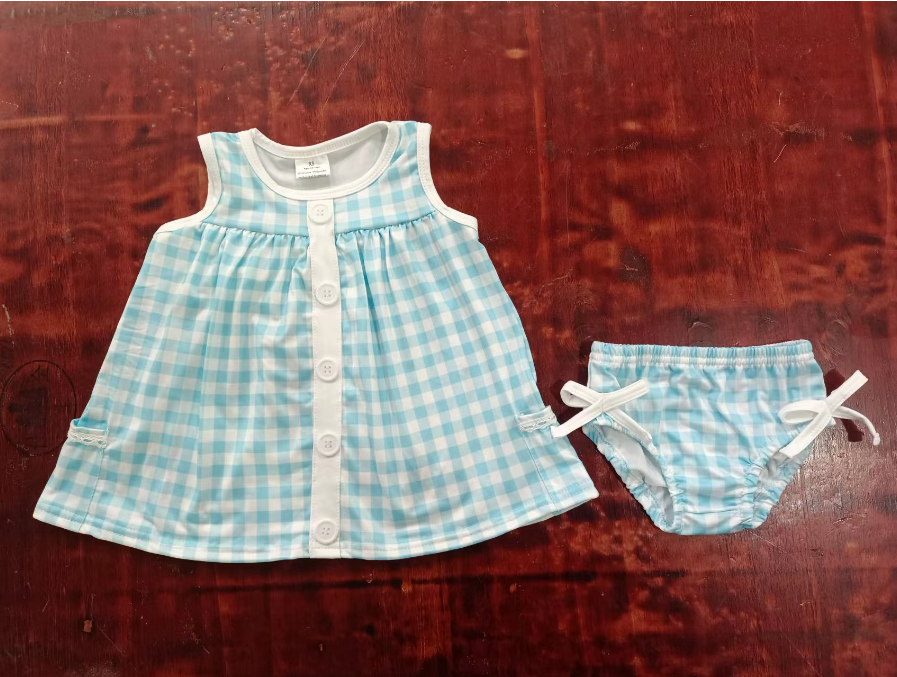 Blue Plaid Girls Thong Set