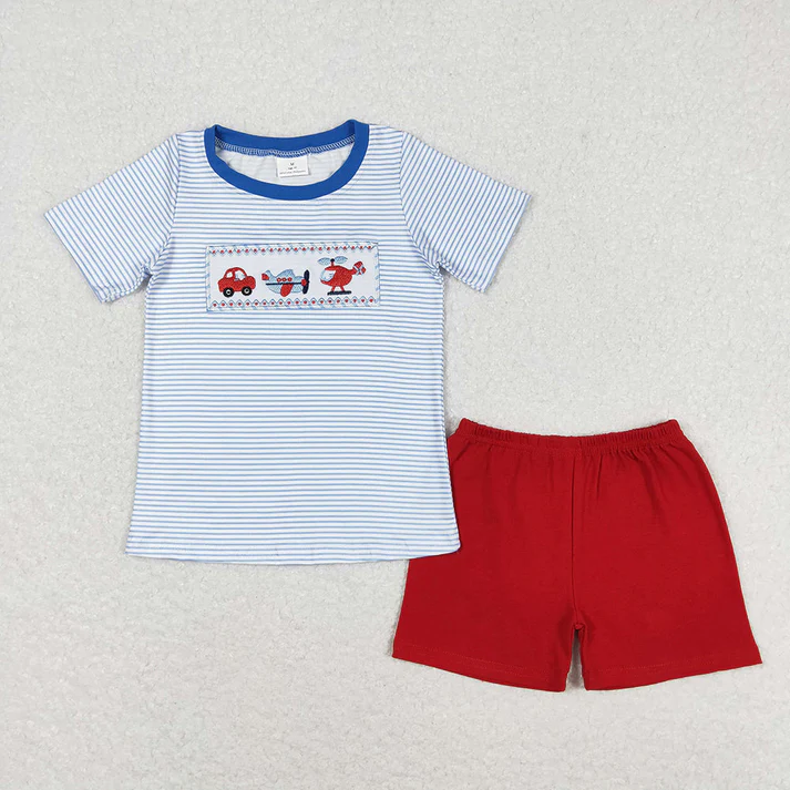 RTS Baby Boys Blue Stripes Transpotation Sibling Brother Clothes Sets