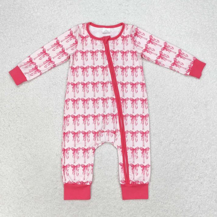 RTS NO MOQ Baby Baby Girls Pink Bows Sibling Sister Rompers Clothes Sets