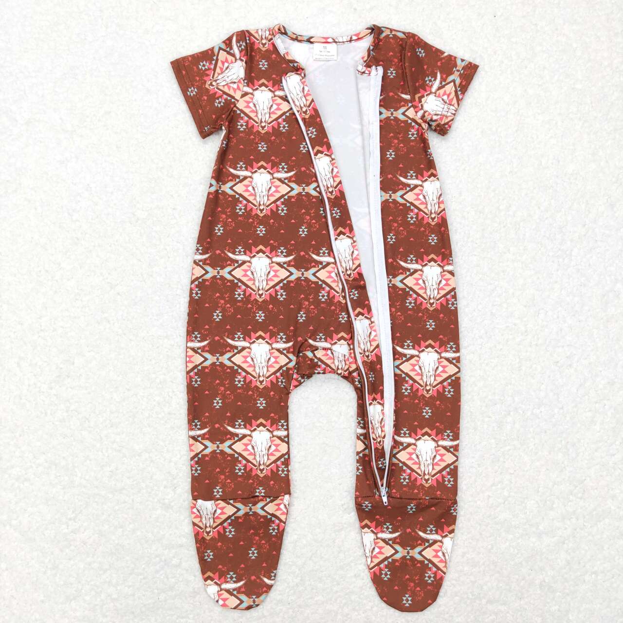 RTS NO MOQ SR0199 Brown short-sleeved jumpsuit with cow head geometric pattern