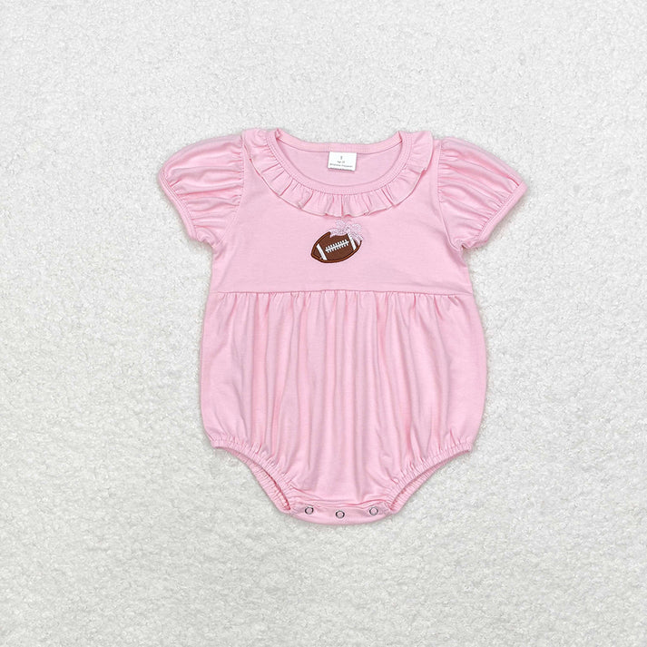 RTS NO MOQ Baby Infant Girls Boys Sibling Football Short Sleeve Rompers Cotton embroidery