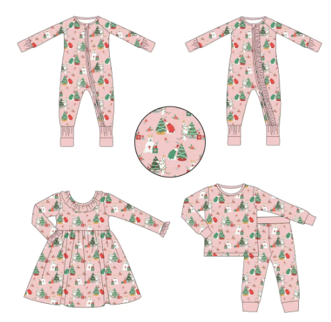 Custom moq 3 each mix size eta 6-8weeks  Pink Christmas Bear and Tree Mixed Set