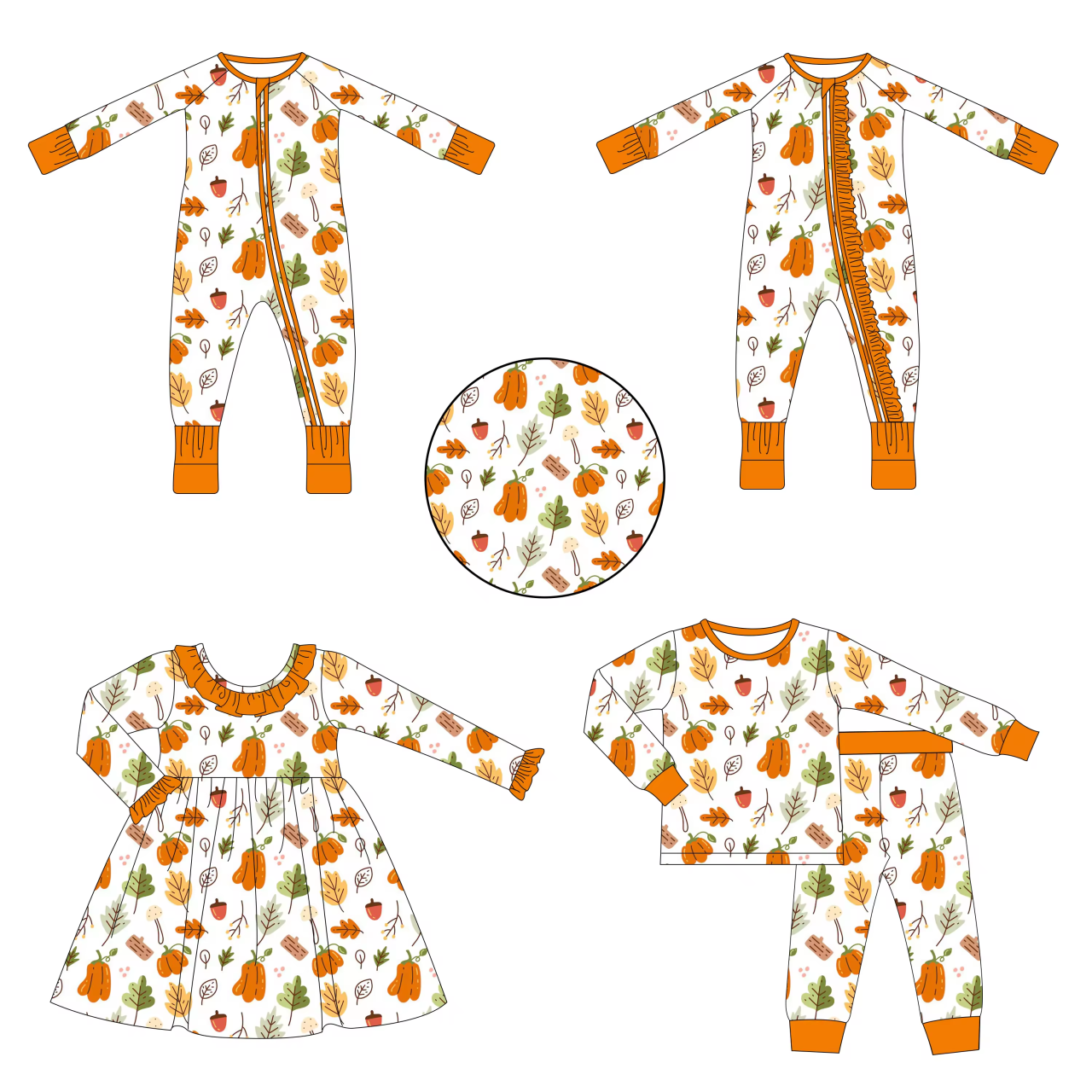 Custom moq 3 each mix size eta 6-8weeks  Leaf Pumpkin Orange and White Mixed Set