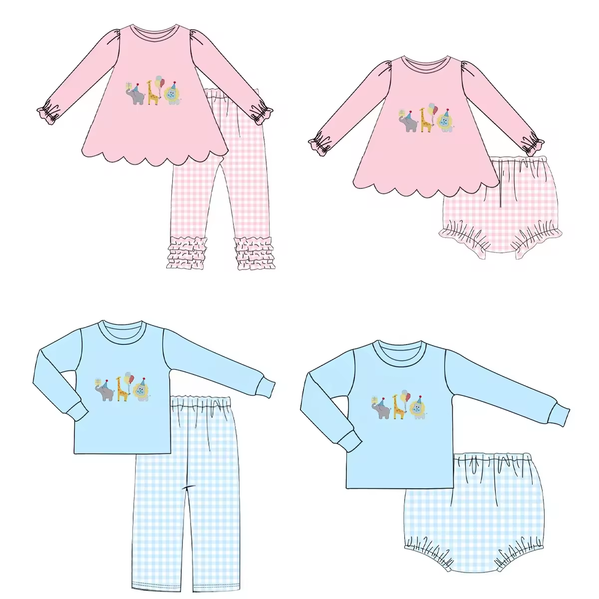 Custom moq 3 each mix size eta 6-8weeks  Pink-blue long-sleeved and long-pants boys and girls suit