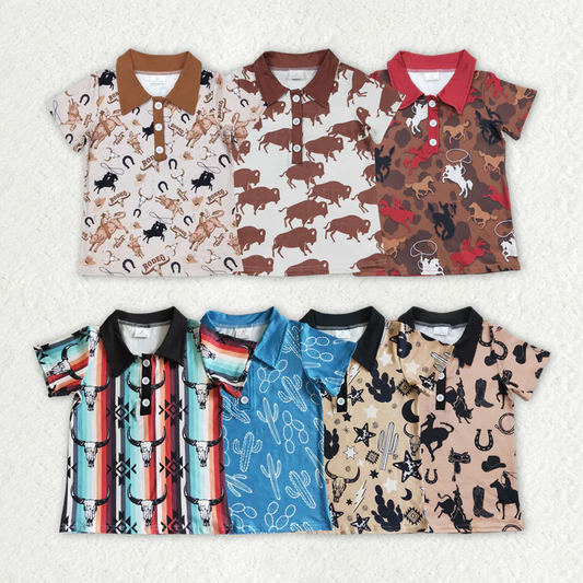 RTS Baby Boys Western Sibling Brother Short Sleeve Buttons Pullovers Shirts
