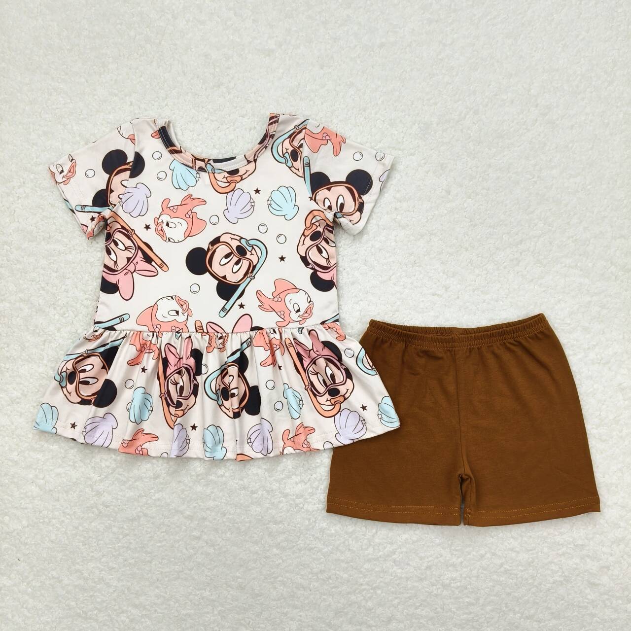 Cute Clothes  GSSO0703 Baby Girls Short Sleeve Brown Shorts Set