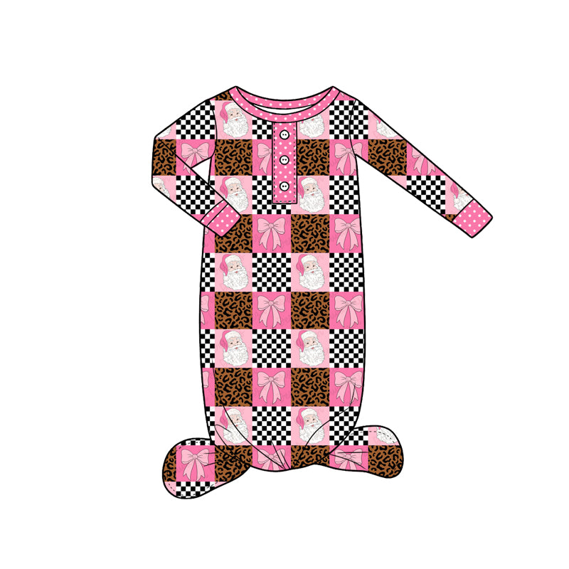 (Preorder new) No moq Adult To Match Kids Bows Santa Checked Pocket Button Top Pant Christmas Pajamas Sets Rompers Sleep Gown