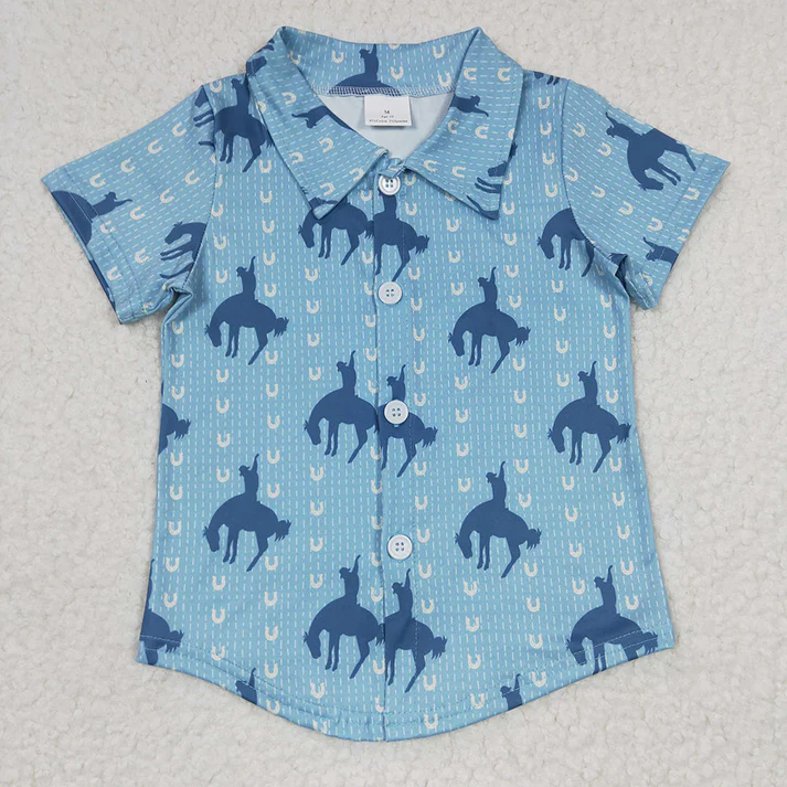 RTS Baby Boys Western Summer Sibling Button Ups Short Sleeve Shirts Tops