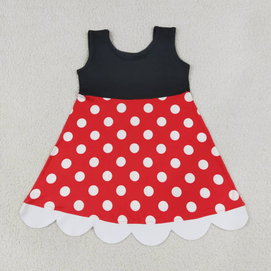 RTS NO MOQ milk silk GSD2037 Baby Girls Black Polka Dots Knee Length Summer Dress