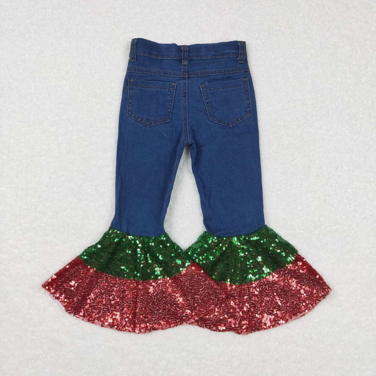 rts no moq P0113 Red green sequined denim trousers