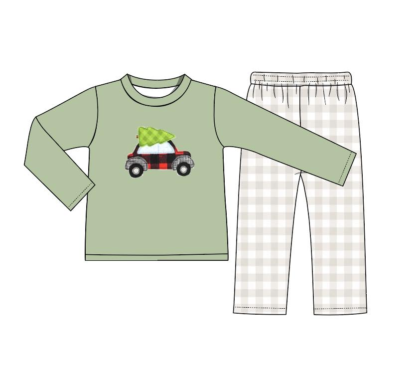 Custom moq 3 eta 6-8weeks Christmas Trucker Boys Long Sleeve Pants Suit
