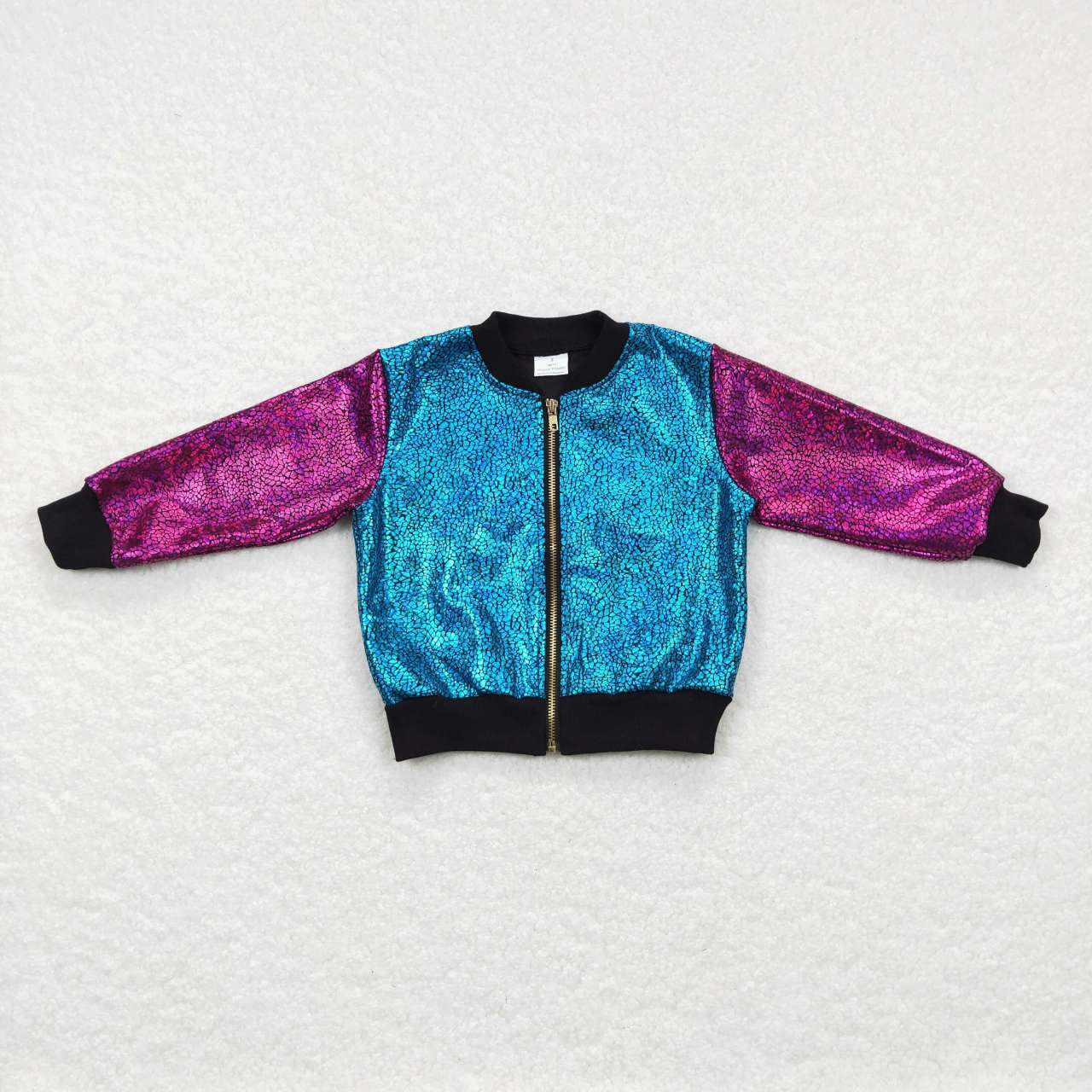 BT0292 Crimson sleeve blue zipper jacket long sleeve top
