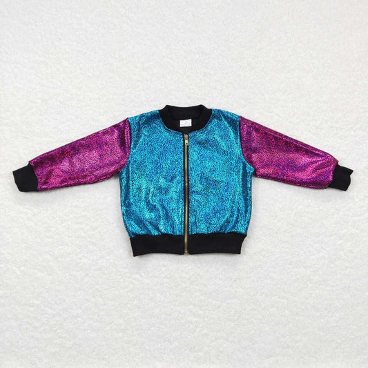 BT0292 Crimson sleeve blue zipper jacket long sleeve top
