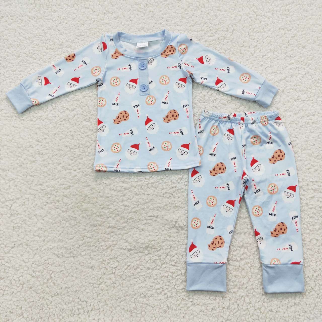 RTS NO MOQ（In Stock ) BLP0238 Milk Cookie Santa Claus Blue Long Sleeve Pantsuit