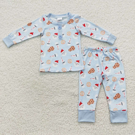 RTS NO MOQ（In Stock ) BLP0238 Milk Cookie Santa Claus Blue Long Sleeve Pantsuit