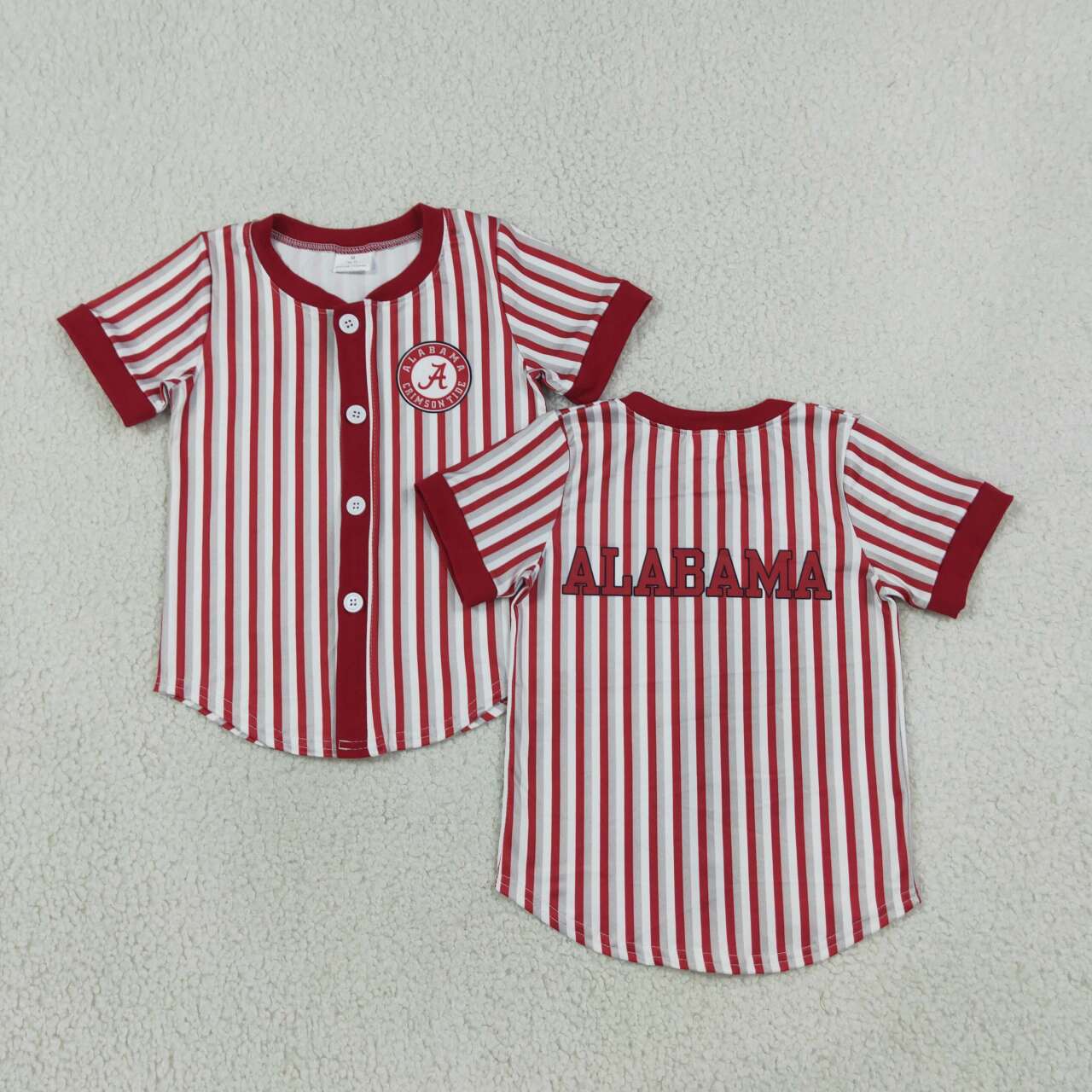 NEW RTS NO MOQ milk silk BT1746  Baby Boys Red Stripe Team Print Button Short Sleeve T Shirt Top