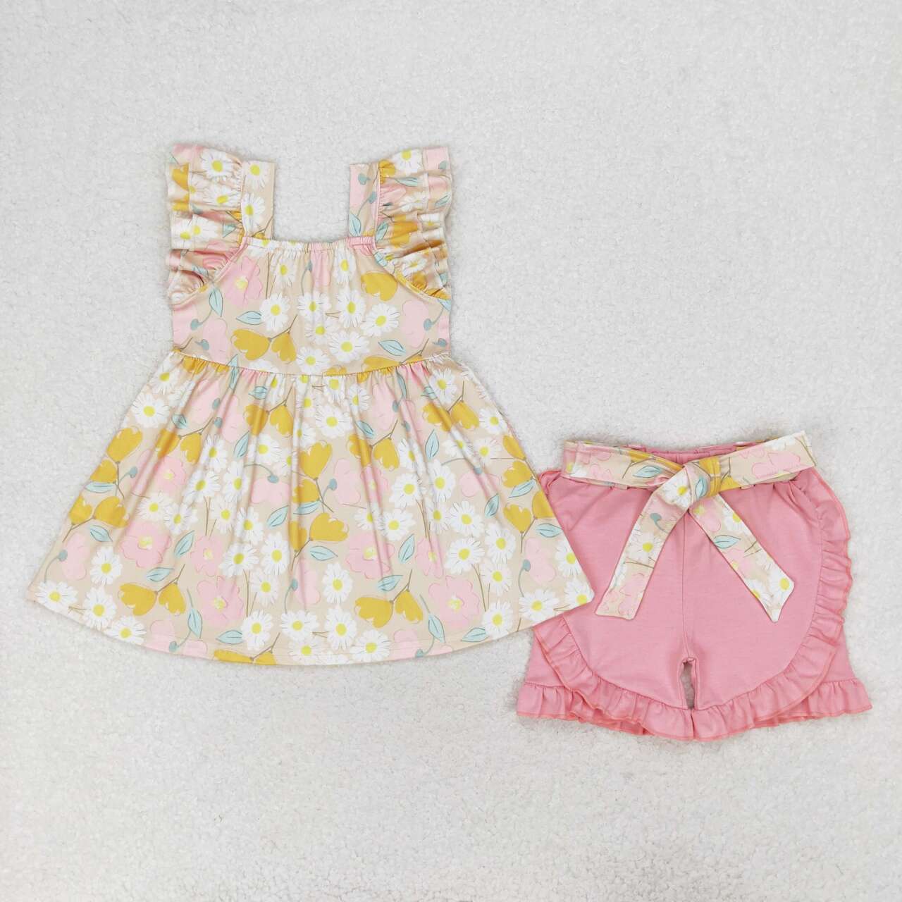 GSSO1254 RTS  baby girl clothes yellow floral toddler girl summer outfit