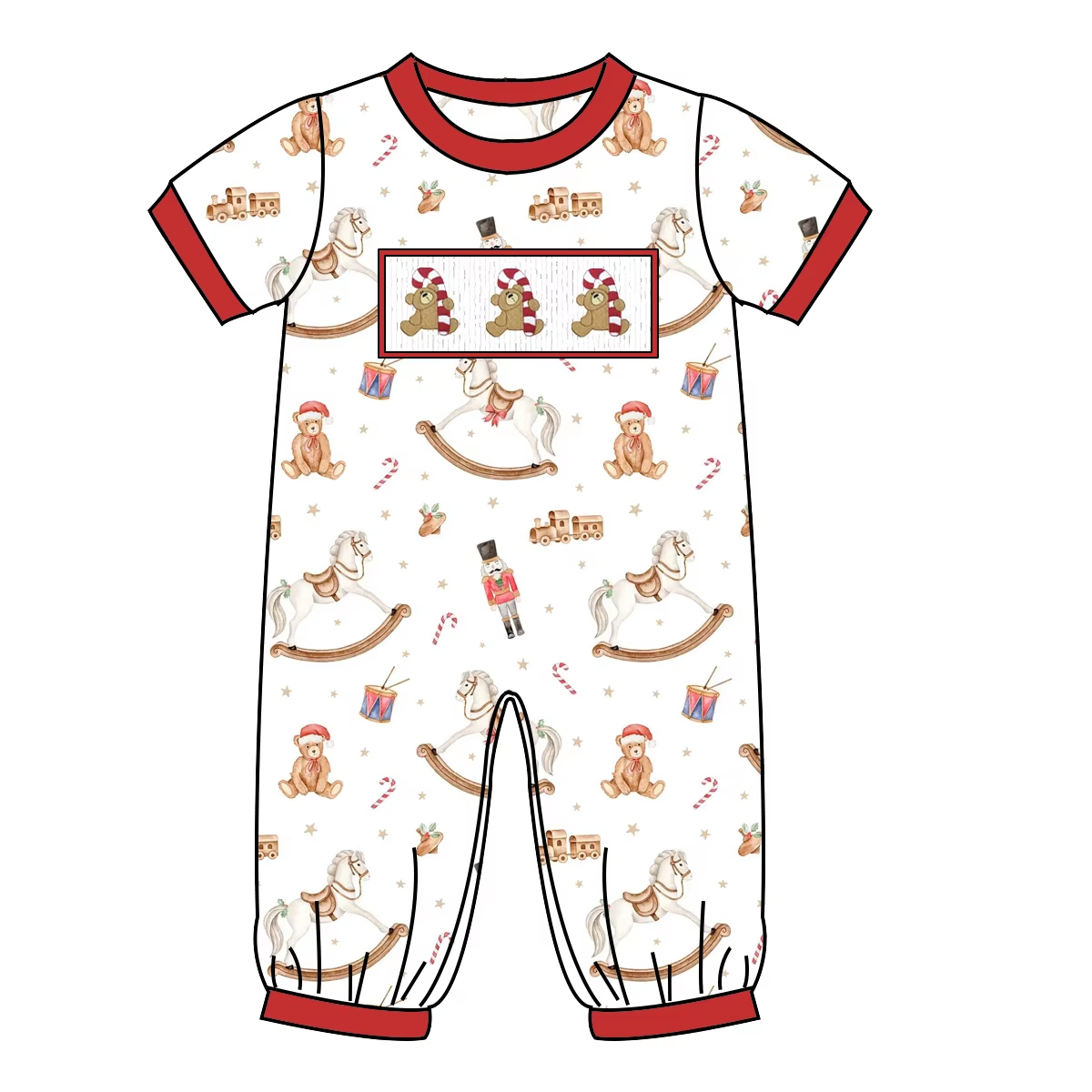 Custom moq 3 eta 6-8 weeks Short-sleeved white Trojan bear romper