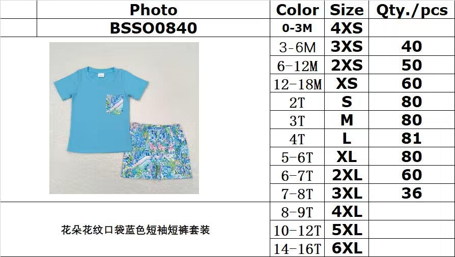 BSSO0840 pre-order baby boy clothes blue painting toddler boy summer outfits 3-6M to 7-8T