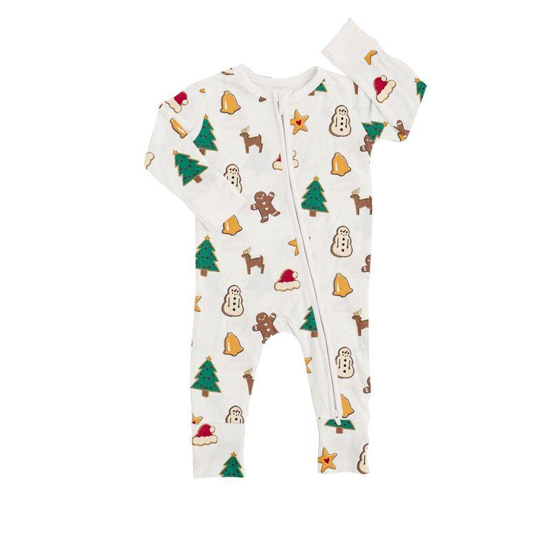 LR0754 Gingerbread Man Star Christmas Tree Cookie Zipper Long Sleeve Jumpsuit