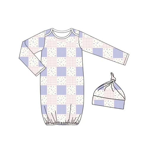 Custom MOQ 3 ETA 6-8WEEKS Taro Purple-Pink-Beige Floral Plaid Baby Bathrobe