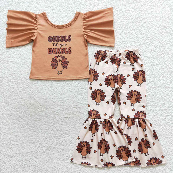 RTS NO MOQ Baby Girls Boys Gobble Turkey Thanksgiving Sibling Clothes Sets