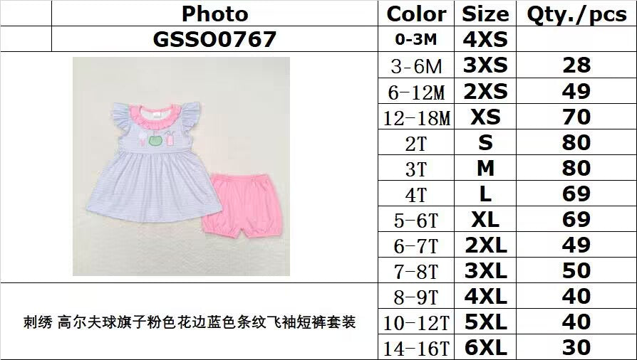 RTS  GSSO0767 Embroidery golf flag pink lace blue stripes