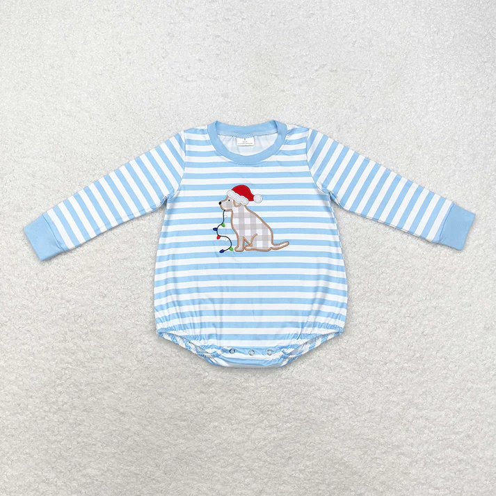 RTS NO MOQ Boys Girls Christmas Sibling Dogs Tops Rompers embroidery Christmas embroidery