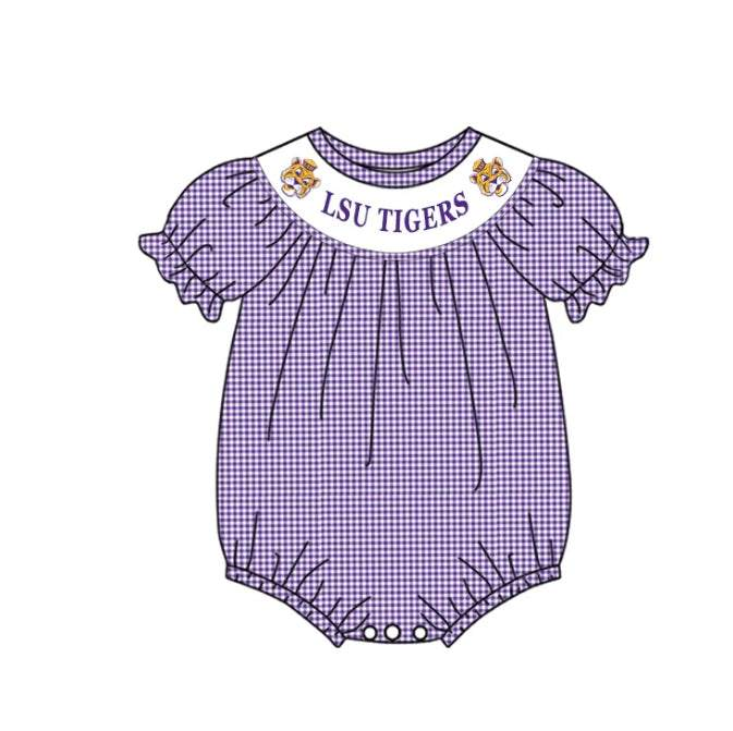 Custom moq 5 eta 6-8weeks Tiger purple yellow Tiger Purple Yellow  Plaid Striped Summer Romper