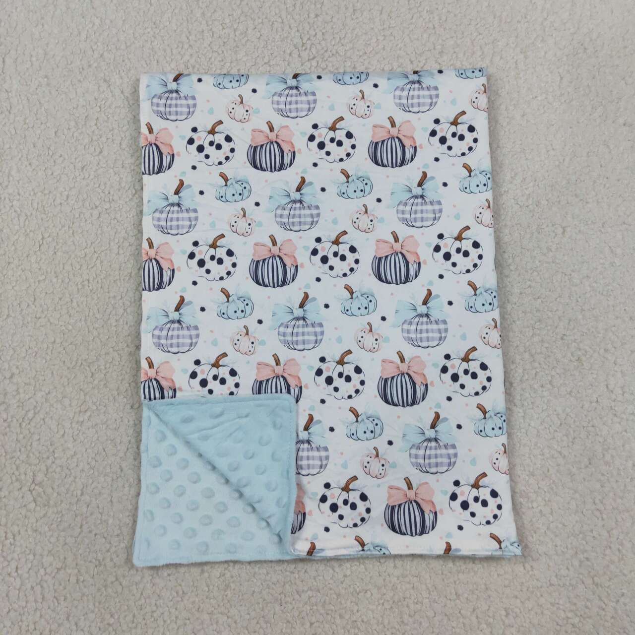 NEW RTS NO MOQ Blankets BL0253 Baby Polka Dots Bows Pumpkins Fall Print Blankets