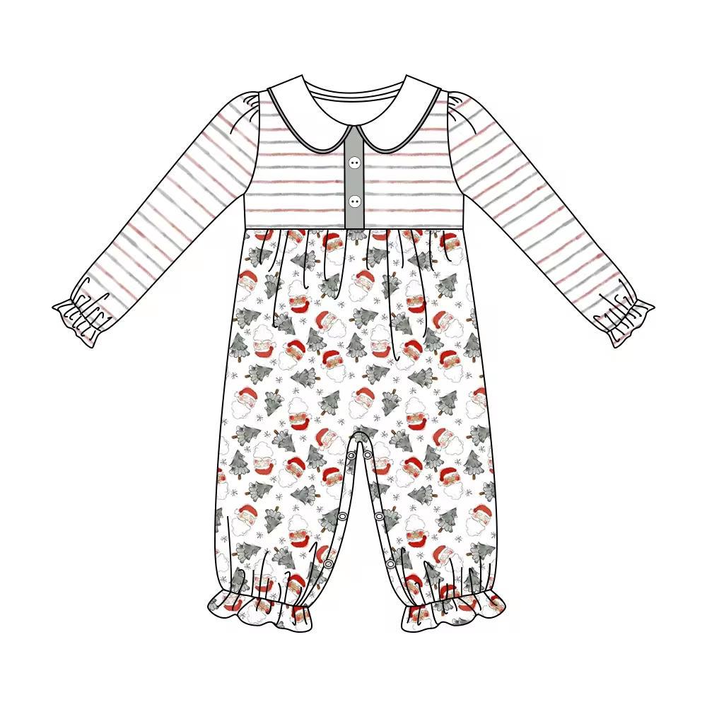 Custom moq 3 eta 6-8 weeks  Long Sleeve Doll Collar Lace Cuffs Santa Bodysuit