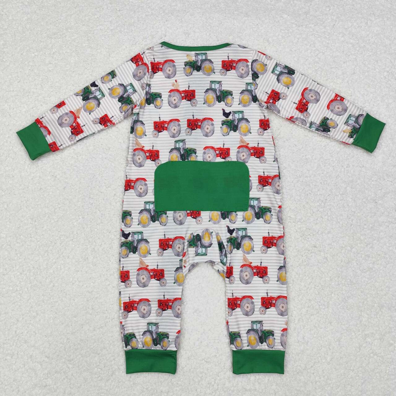 RTS NO MOQ（In Stock) Modal tractor stripe green hemmed zipper long sleeves