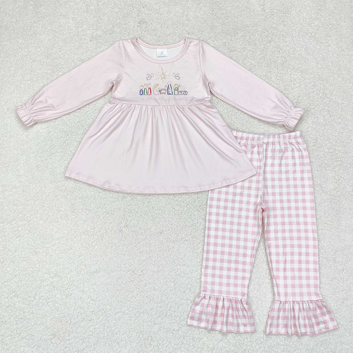 RTS NO MOQ Print  Baby Girls Christmas Nativity Sibling Brother Pants Clothes Sets