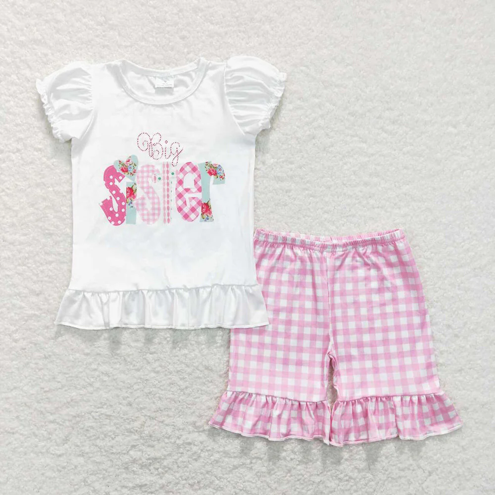 RTS Baby Girls Big Little Sister Tee Shirts Rompers Ruffle Shorts Clothes Sets
