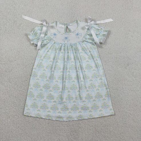 RTS NO MOQ Sibling Smocked Bows Flower Checked Knee-Length Dress Ruffle Rompers for Kids Girls