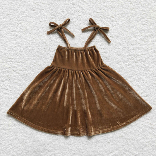 GSD0448 Brown Gold Velvet Slip Dress
