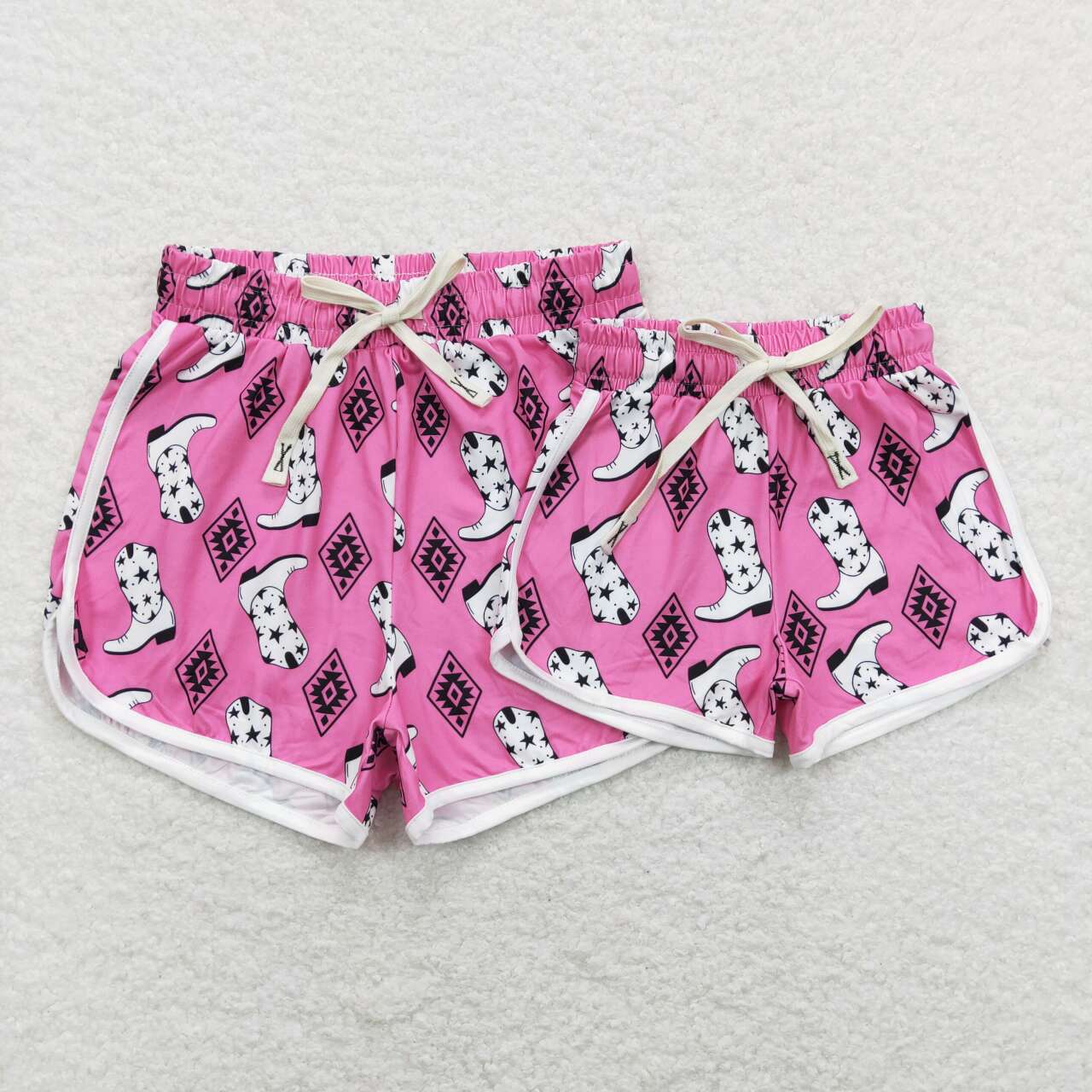 SS0126 Geometric pattern rose red shorts with boots