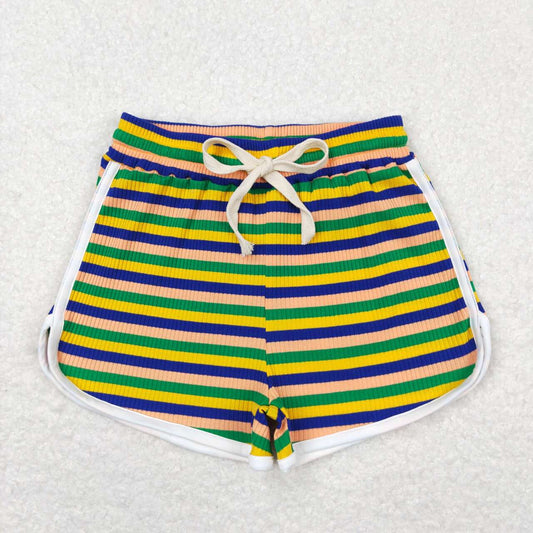RTS SS0339Green, yellow, blue and orange colorful thick striped shorts