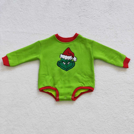 LR0277 Cute Clothes Christmas embroidered  green long-sleeved jumpsuit