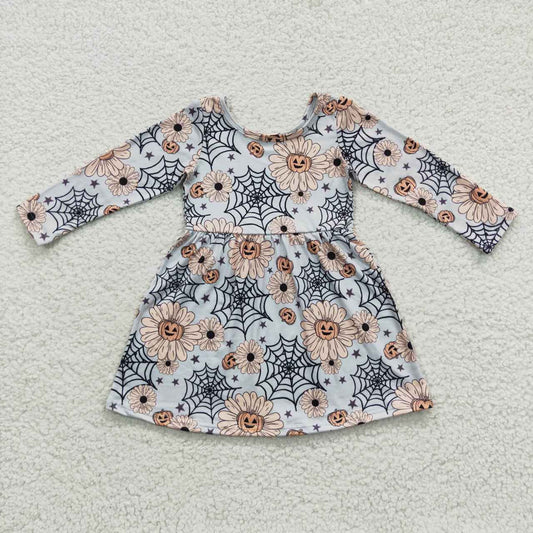 RTS NO MOQ（In Stock) GLD0195 Sunflower Spider Web Long Sleeve Dress