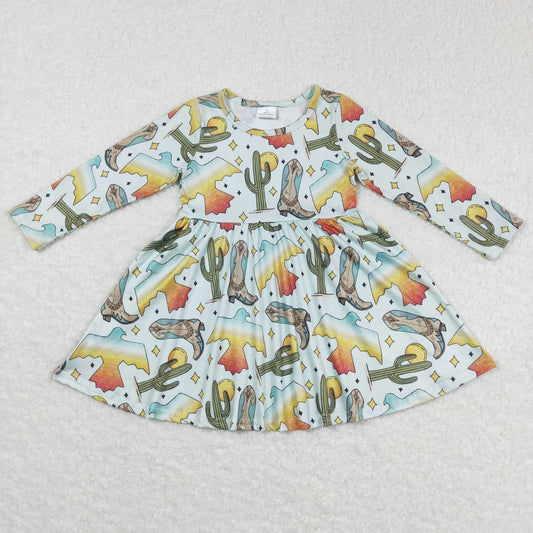 RTS NO MOQ ETA 5/7days Arrived GLD0349 Eagle Cactus Boots Teal Long Sleeve Dress