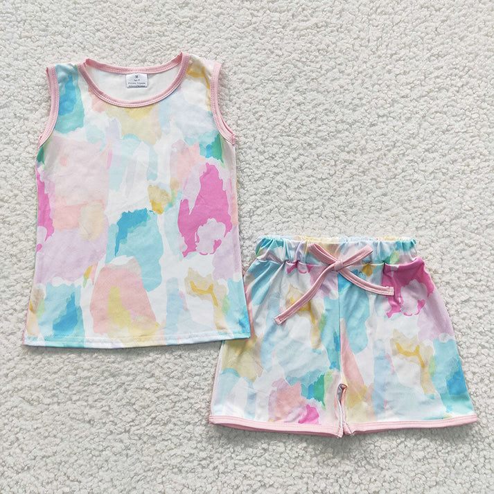 RTS NO MOQ Baby Girls Sleeveless Shirt Summer Shorts Pajamas Clothes Sets