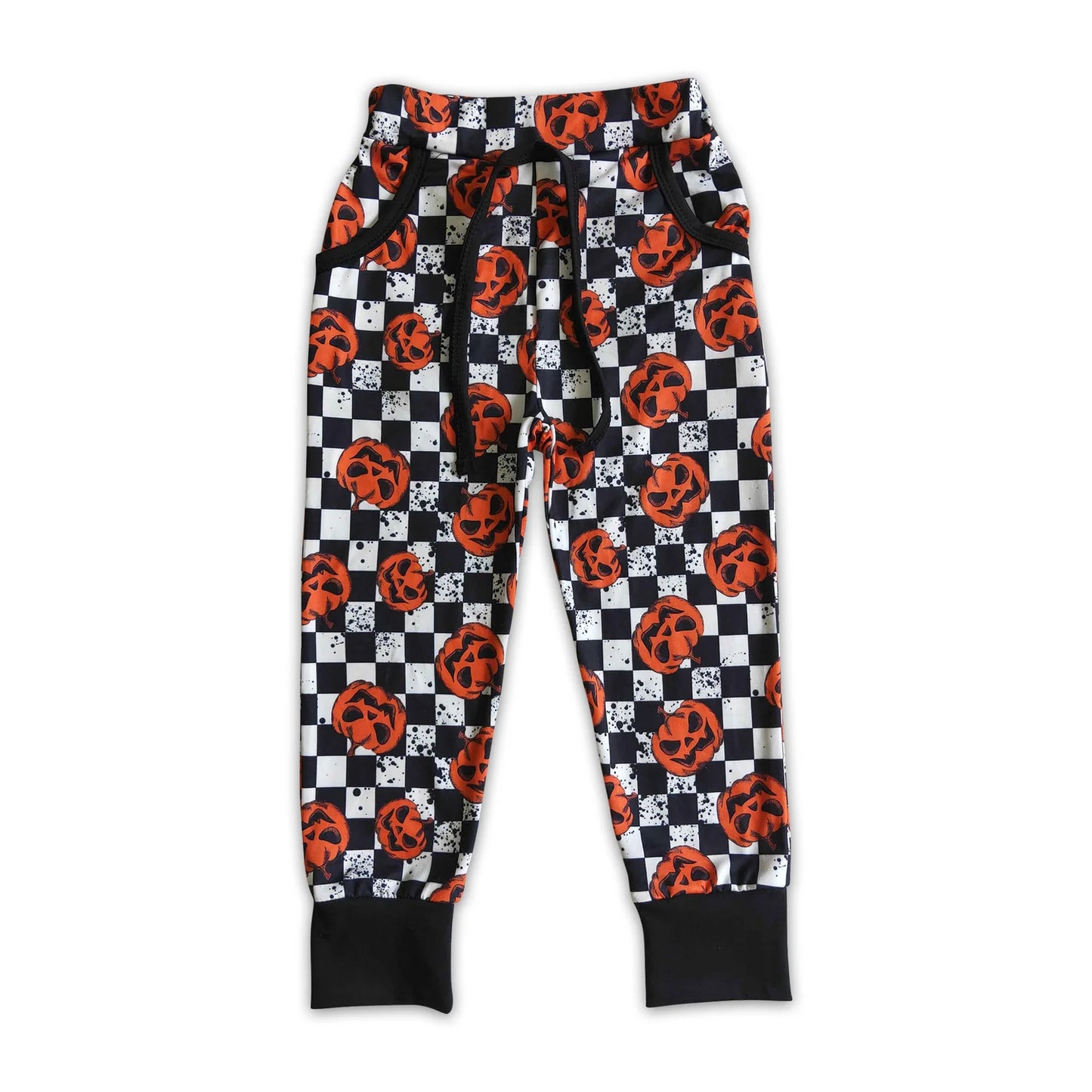 RTS NO MOQ Sibling milk silk Baby Boys Fall Pumpkin Print Elastic Waist Casual Bottom Pants