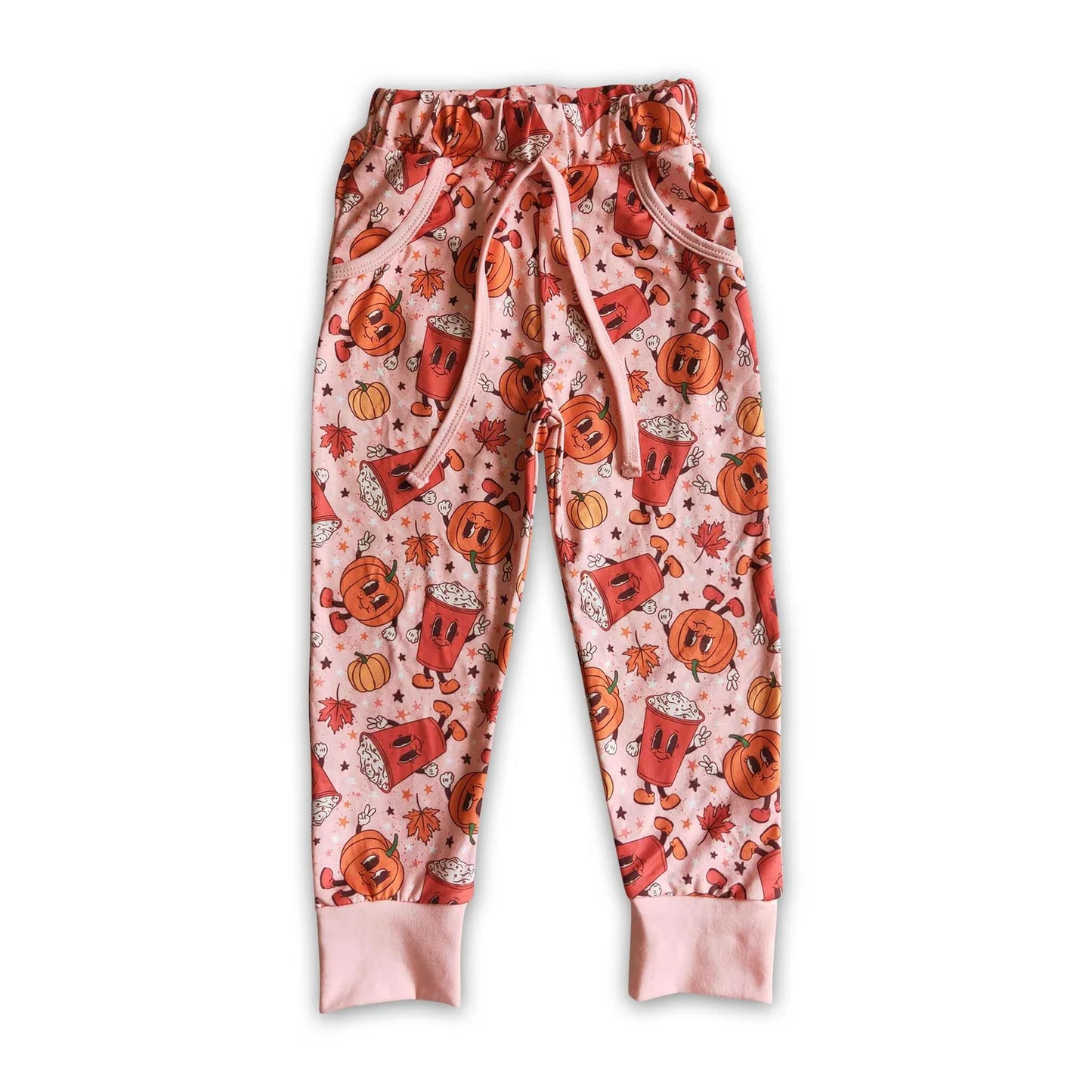 RTS NO MOQ Sibling milk silk Baby Boys Fall Pumpkin Print Elastic Waist Casual Bottom Pants