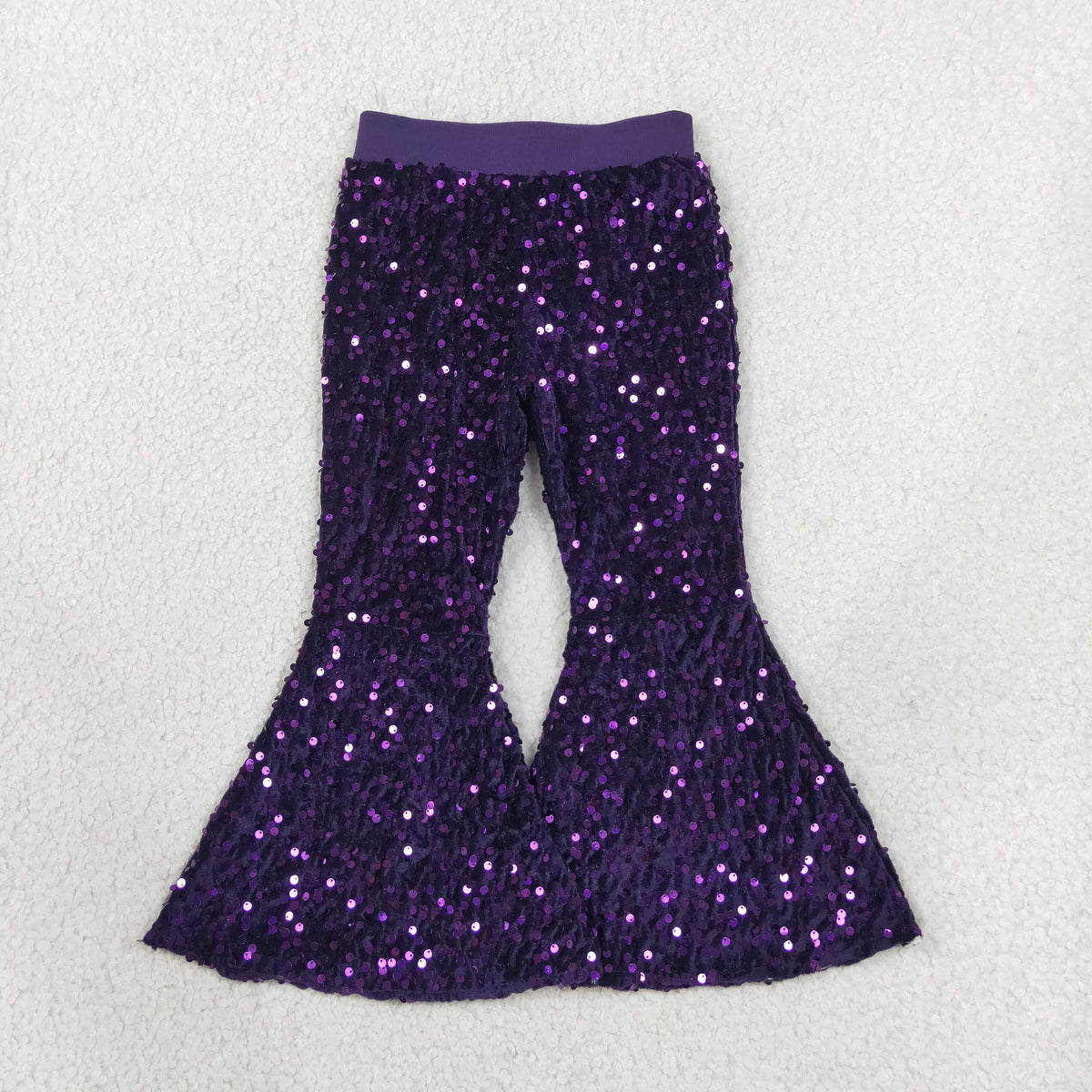 NEW RTS NO MOQ milk silk B4-11 Baby Girls Purple Sequin Bell Bottom Pants