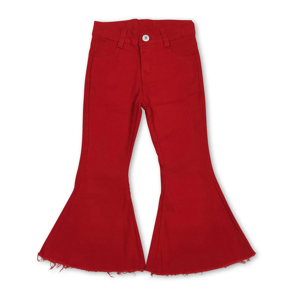 RTS NO MOQ Sibling Denim Baby Girls Solid Color Flare Bell Bottom Denim Pants